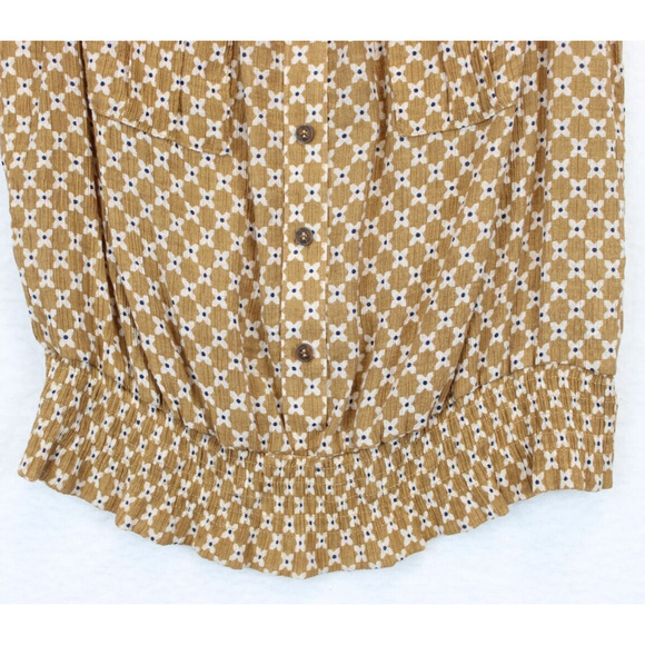 Sweet Wanderer Off Shoulder Top Floral Tan Short Slit Sleeve Women L Boho Chic - Picture 3 of 13